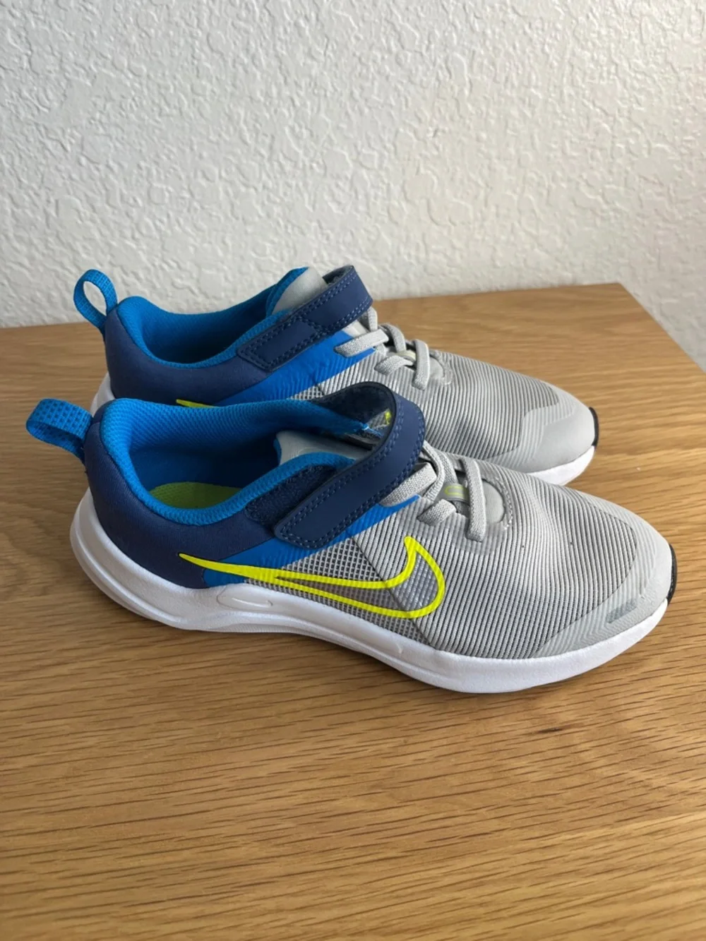 Nike Kids Gray, Blue & Neon Yellow Athletic Sneakers